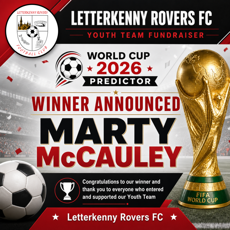 Congratulations to Marty McCauley on winning the Letterkenny Rovers World Cup Predictor