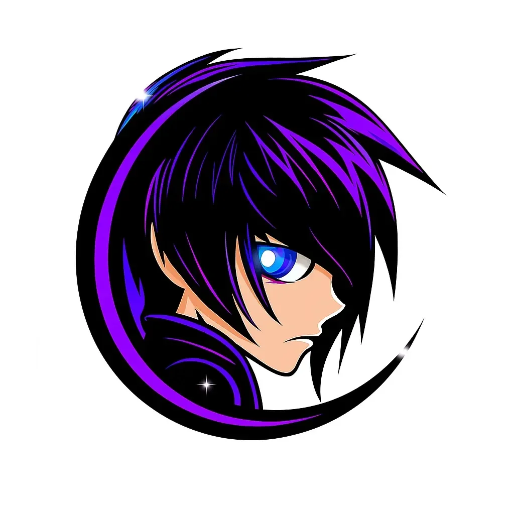 Portrait anime coloré avec cheveux violets et yeux bleus