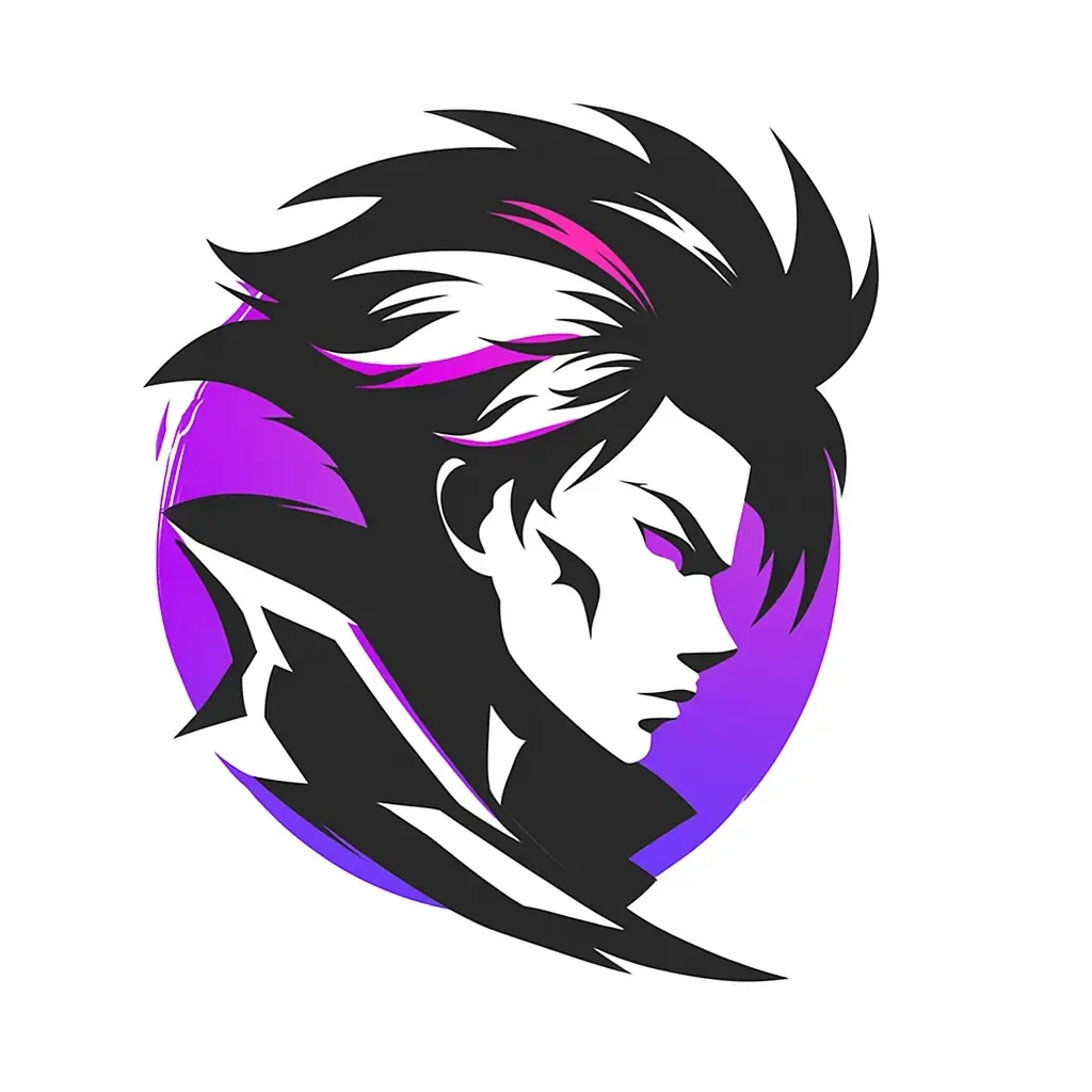 Portrait de profil avec accents violets/magentas