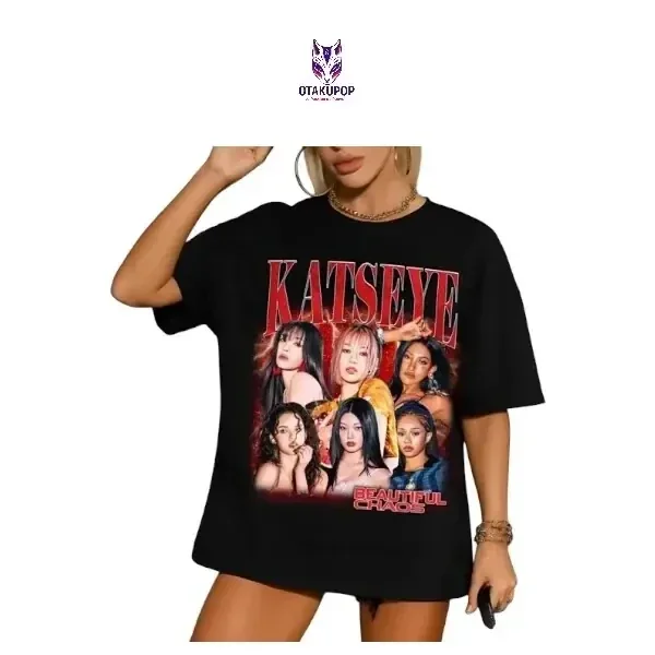 T-shirt oversize rétro Katseye Chaos, style streetwear audacieux