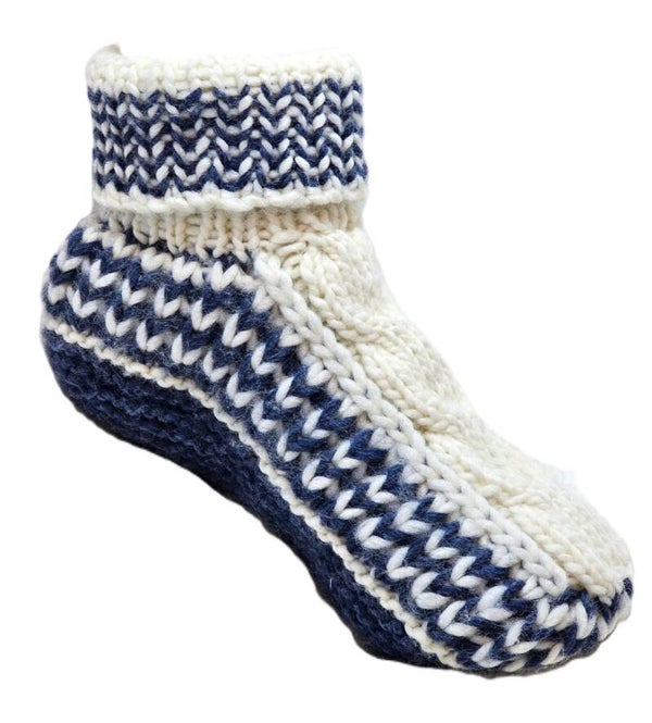 Kuschel-Haussocke in Jeansblau und Weiß