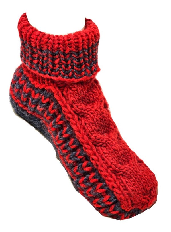 Kuschel-Haussocke in Rot und Jeansblau