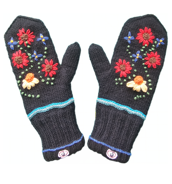 Fäustlinge mit besonderer Blumen-Stickerei, Größe M