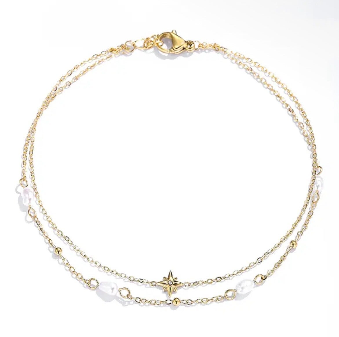 Bracelet double rang doré étoile et perles