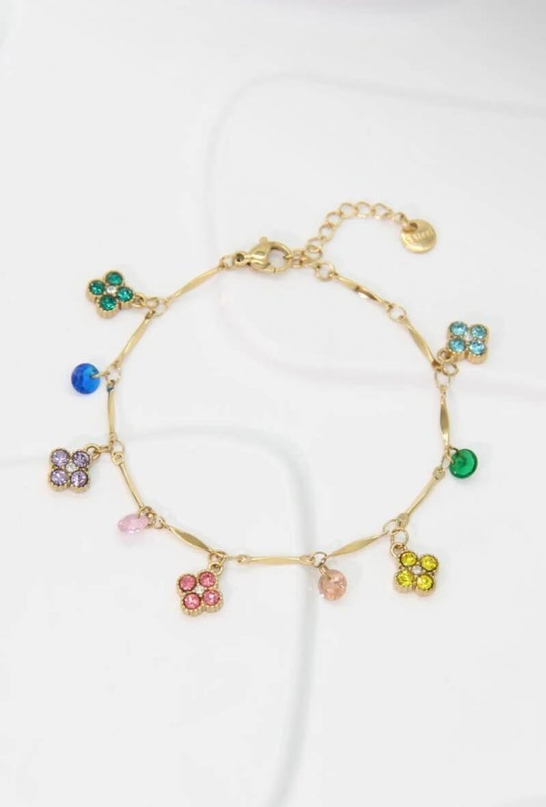 Bracelet fleurs strass multicolor
