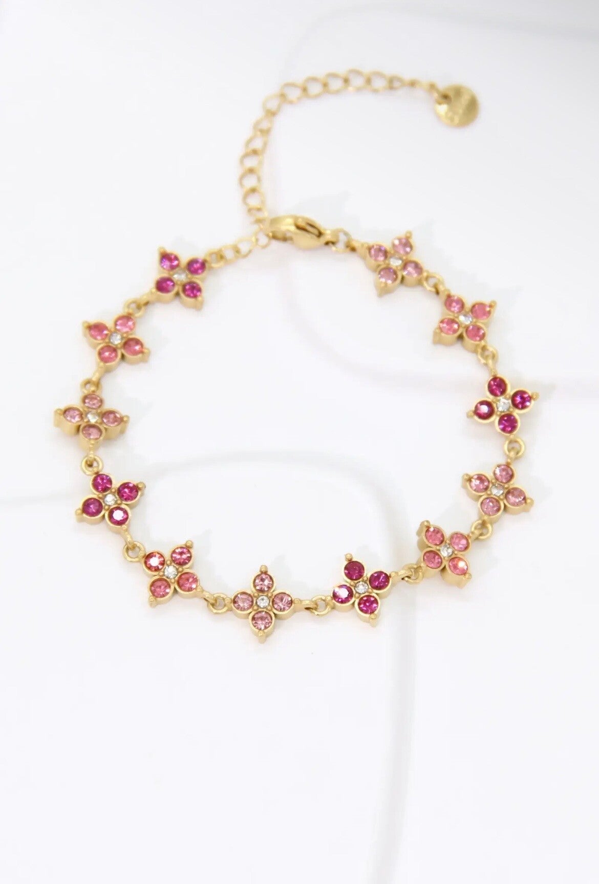 Bracelet Fleurs strass Fushsia