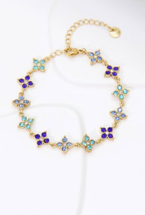 Bracelet fleurs strass bleu