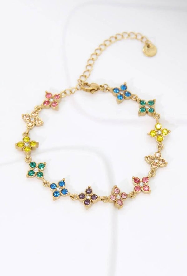 Bracelet fleurs strass multicolor