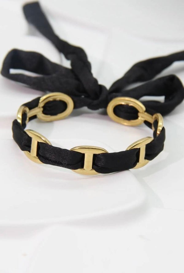Bracelet jonc tissu satin noir