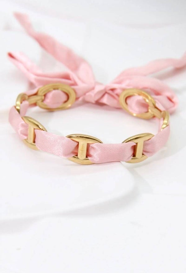 Bracelet jonc tissu satin rose