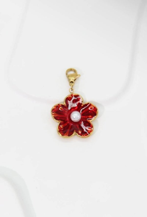 Charm Fleur rouge émaillée