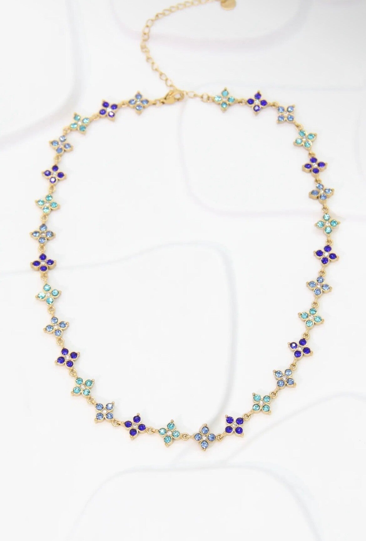 Collier Fleur strass - bleu