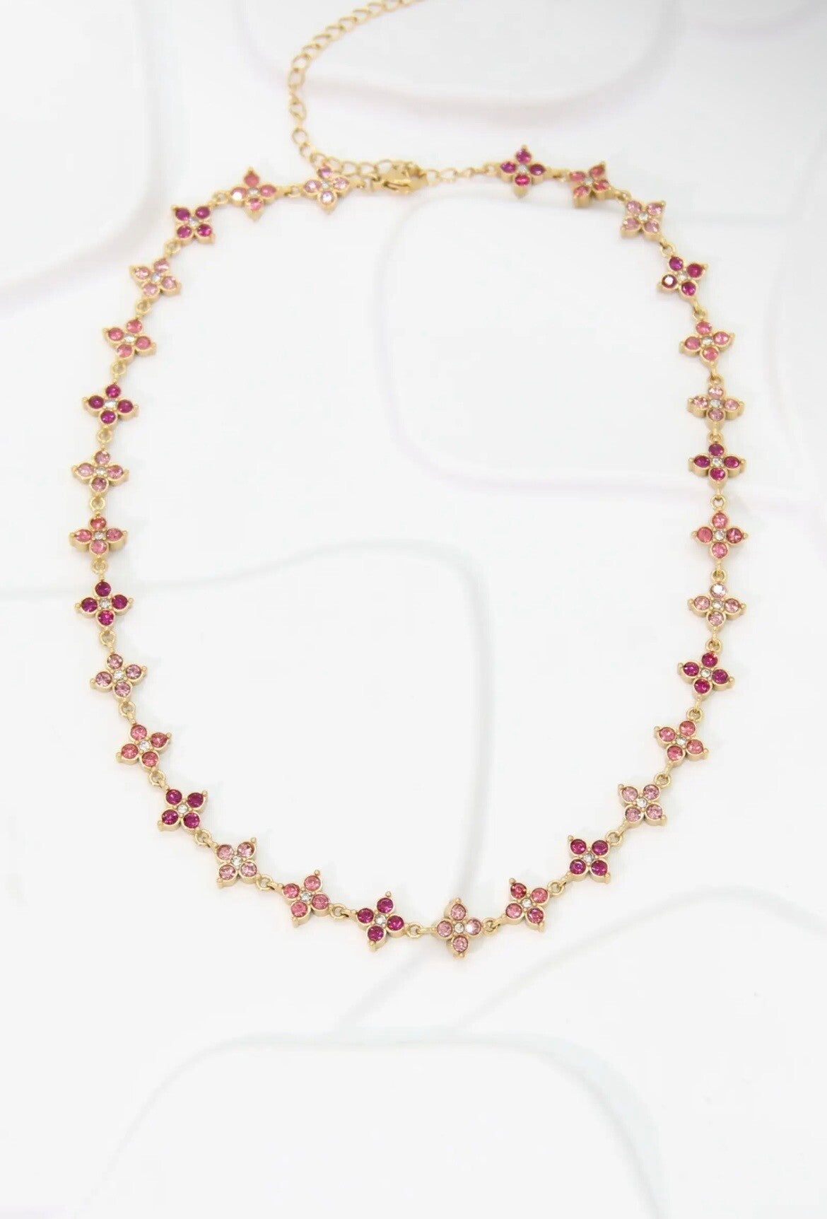 Collier Fleur strass - Fushia