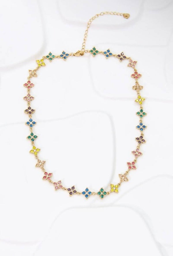 Collier Fleur strass - Multicolor
