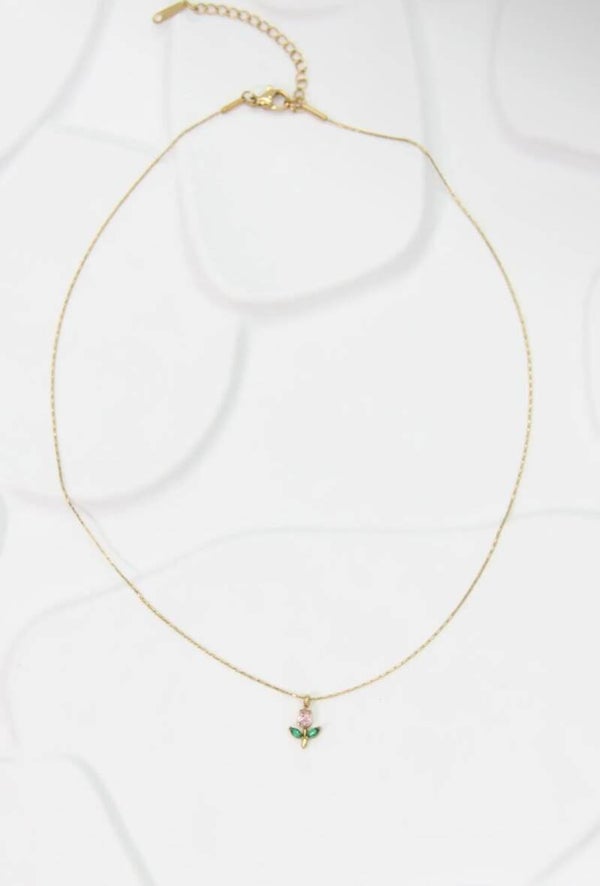 Collier fin à pendentif rose - blush