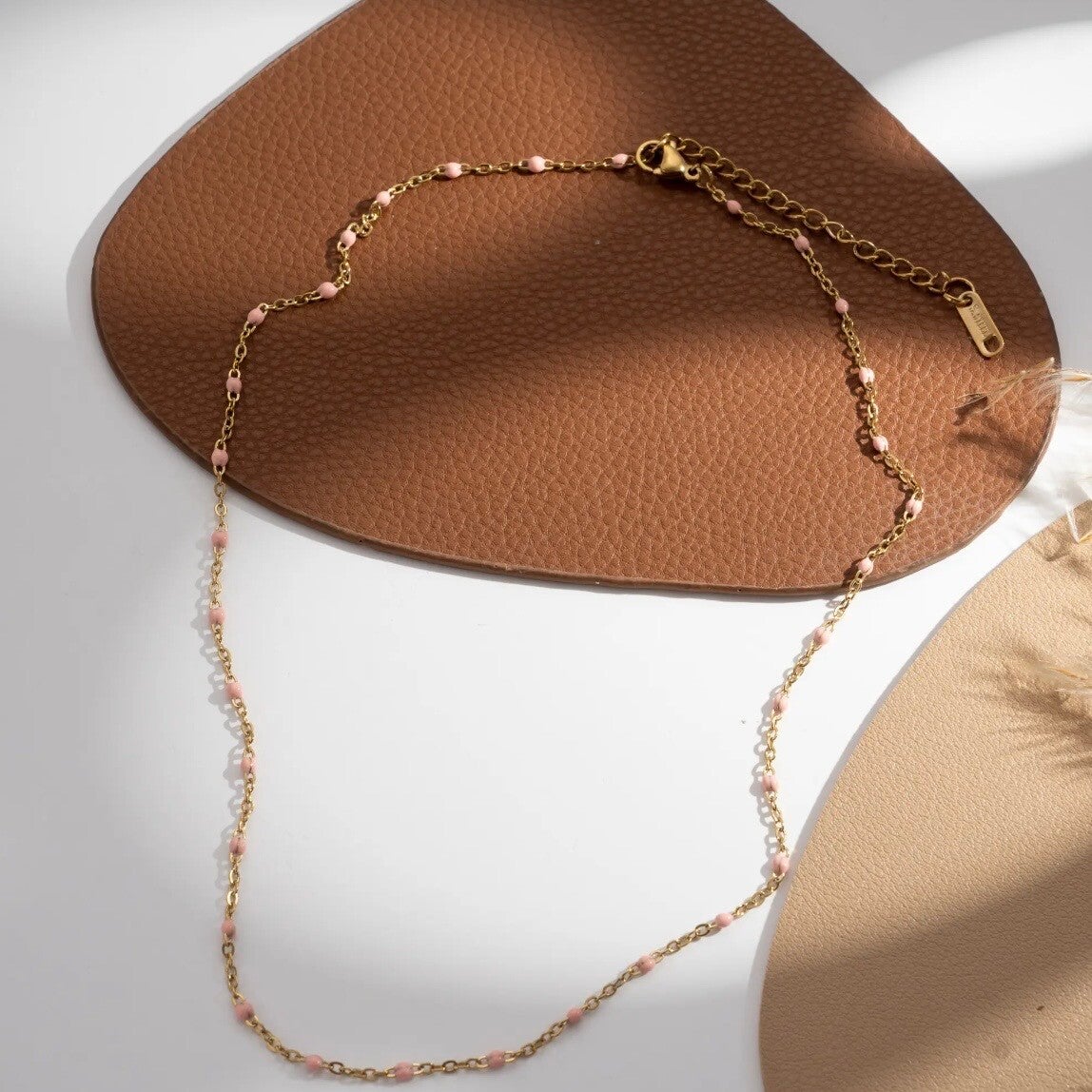 Collier perle fines - Rose poudre
