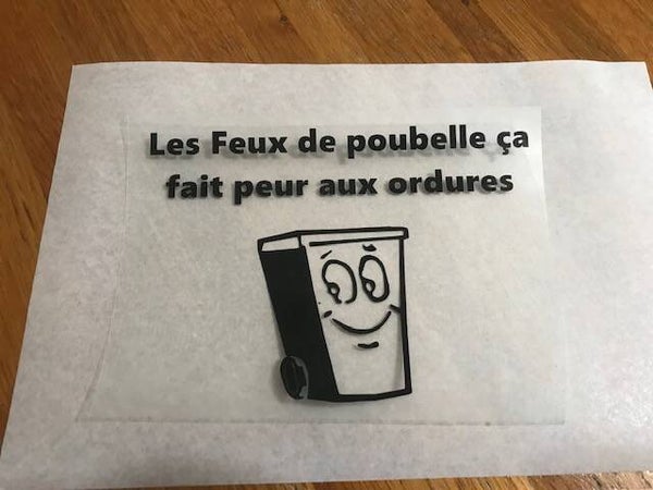 FEUX DE POUBELLE PATCH FLOCAGE HUMORISTIQUE - 14.5 CM PAR 10.5 CM