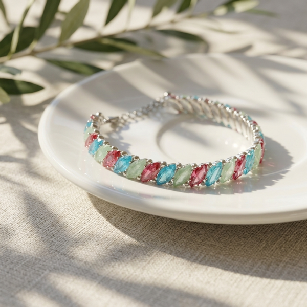 Marquise CZ Tennis Bracelet, Pink Aqua Mint