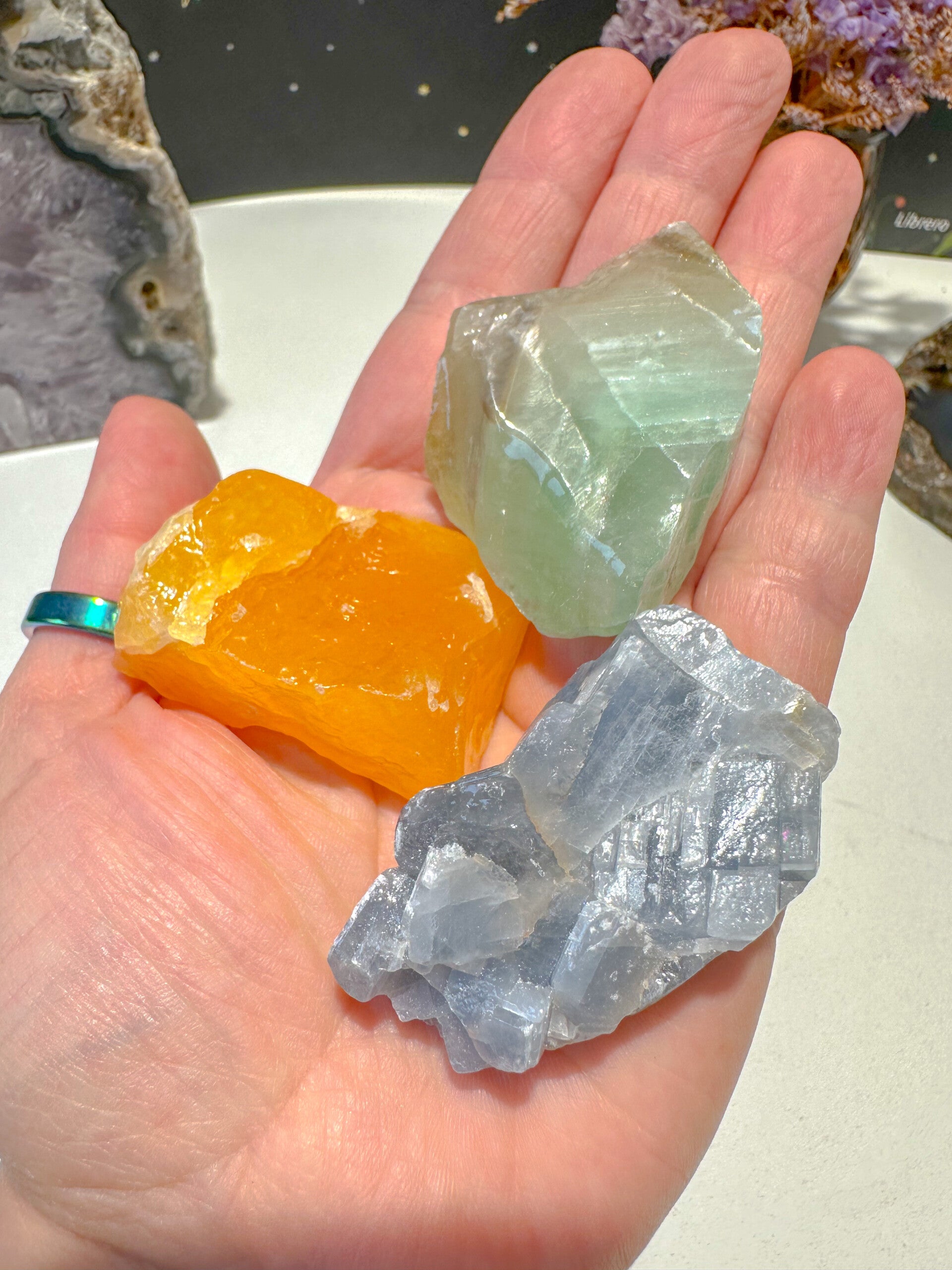 Blauwe, Oranje, Groene Calciet set
