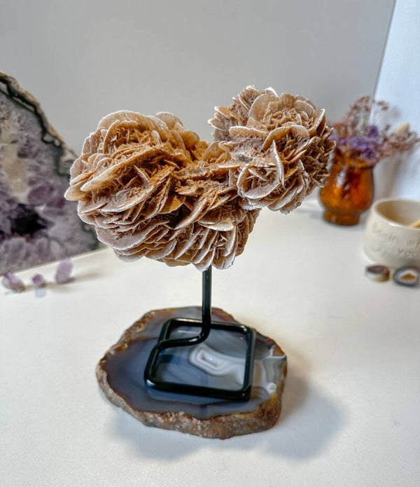 Uniek stuk! Woestijnroos op standaard in hartvorm