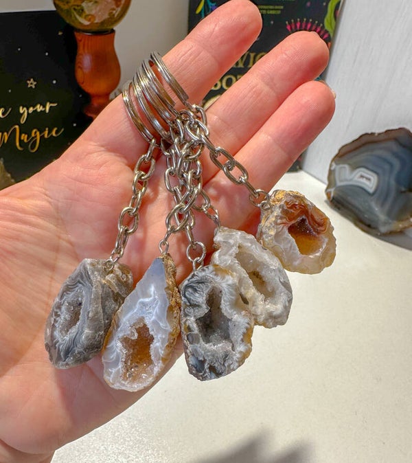 Agaat geode sleutelhanger
