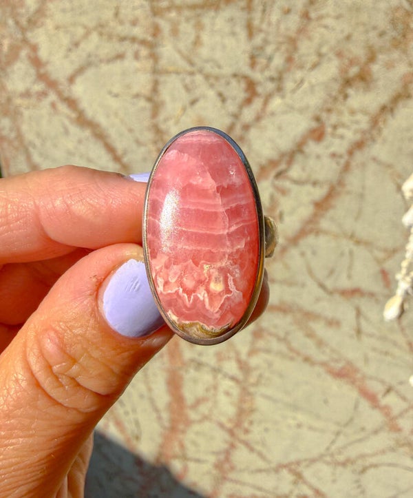 Sterling zilveren Rhodochrosiet ring