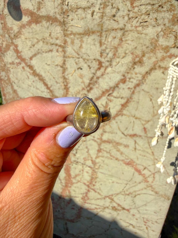 Sterling zilveren rutiel kwarts ring