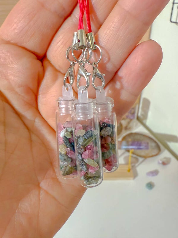 Geluksflesje roze, groene en zwarte Toermalijn