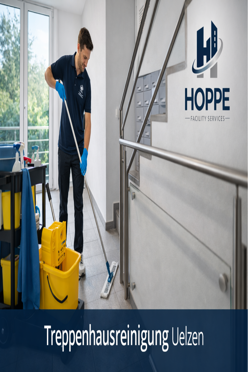 Professionelle Treppenhausreinigung in Uelzen durch Hoppe Facility Services in einem modernen Mehrfamilienhaus
