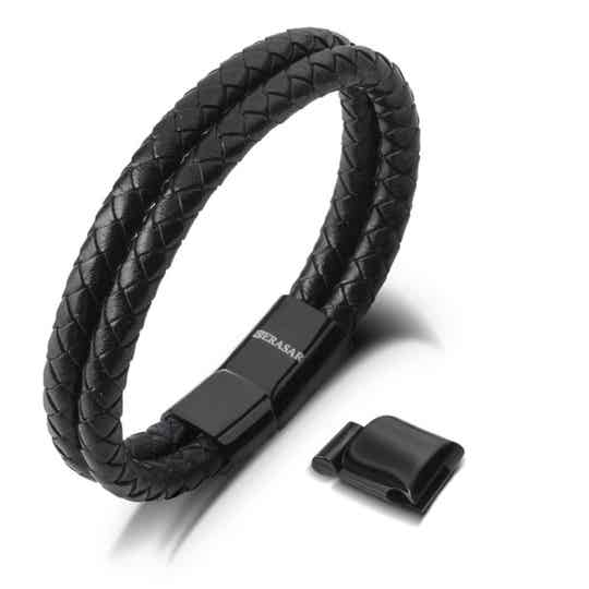 SERASAR LEDER ARMBAND DOUBLE ZWART/ZWART