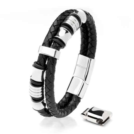 SERASAR LEDER ARMBAND SPIRIT ZWART ZILVER