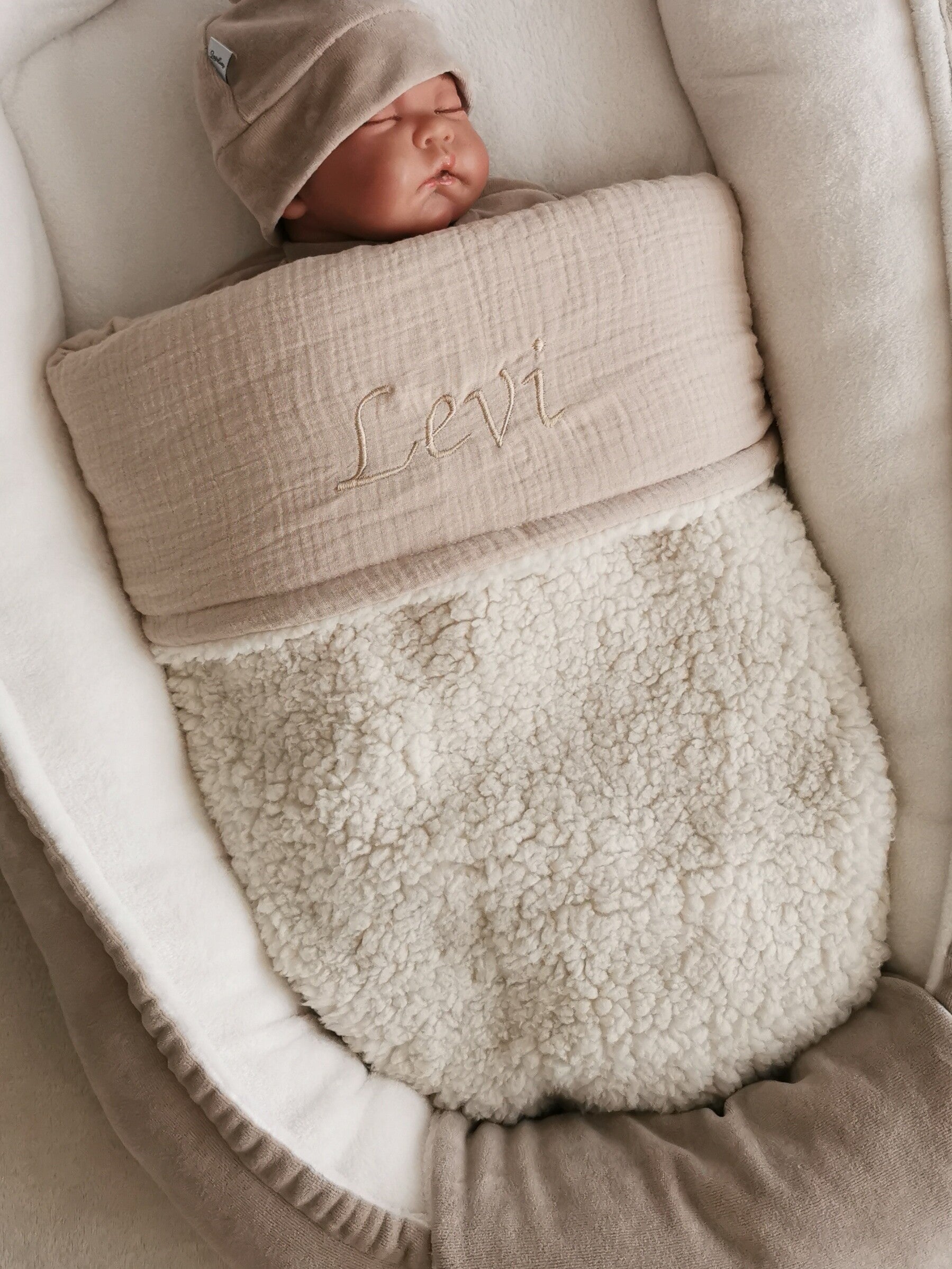 Deken Beige Hydrofiel & Ecru Teddy