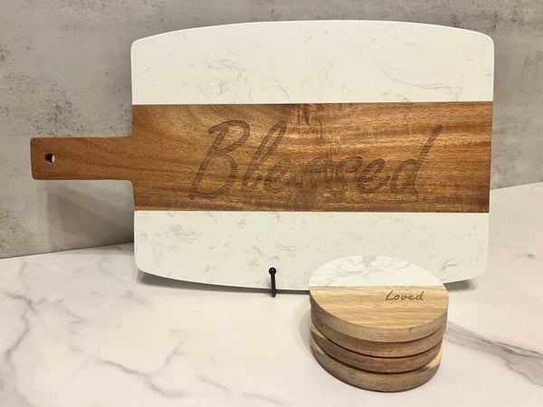 Wood Cutting Board & Coaster Gift Set