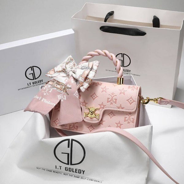 pink monogram mimi top handle crossboby bag with twisted nd scarf