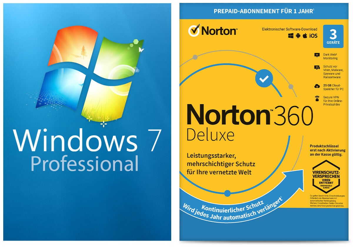 Windows 7 Professional (1 PC) + Norton 360 Deluxe (3 Geräte / 1 Jahr) - ESD
