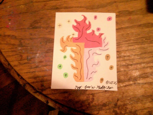 8 in x 10 in Canvas with a multi colored Firey Cross