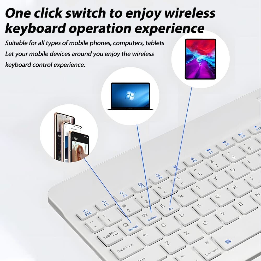 Draagbaar mini draadloos 25,4 cm toetsenbord geschikt voor IPad, IPad Pro, IPad Mini, IPad Air, oplaadbaar ultradun draadloos toetsenbord geschikt voor IPhone / Samsung tablet, smartphone, voor IOS / Android / Windows ZONDER MUIS (blauw end black