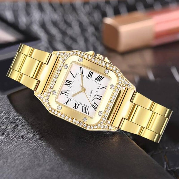 Nieuwe stijl dames vierkante stalen band Romeinse schaal wijzerplaat quartz horloges meisjesmode horloges