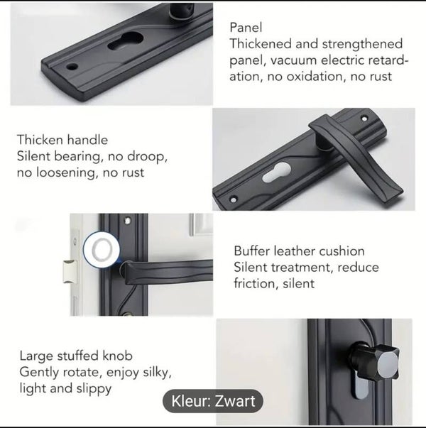Kensbro Metalen Deur Slot Set, Gelakt Finish, Niet-Elektrische Gegrendelde Toegangsdeurklinken, Universeel Slot Lichaam voor Slaapkamer Badkamer Thuis Hardware, Beveiligde Binnenpoort Kruk, Zwart
