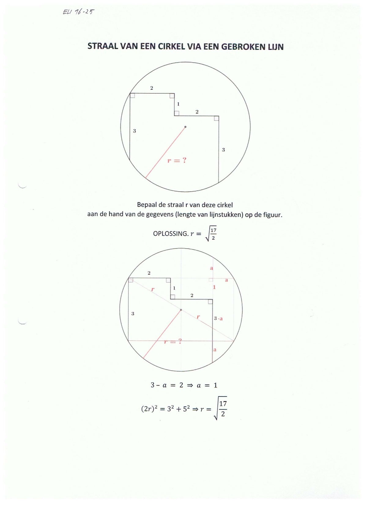 PROBLEEM 25 Straal Van Een Cirkel Via Een Gebroken Lijn EUCLIDEA 16