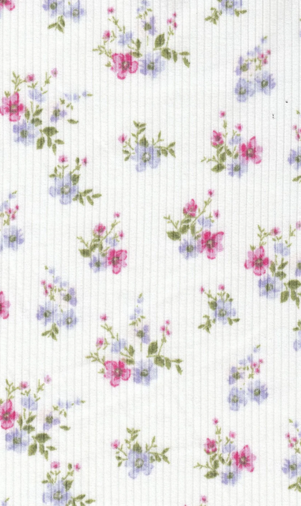 White Ribbed Knit  Floral Print