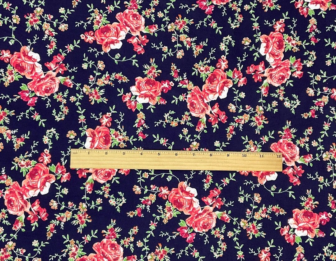 Navy Blue Floral Jersey Knit