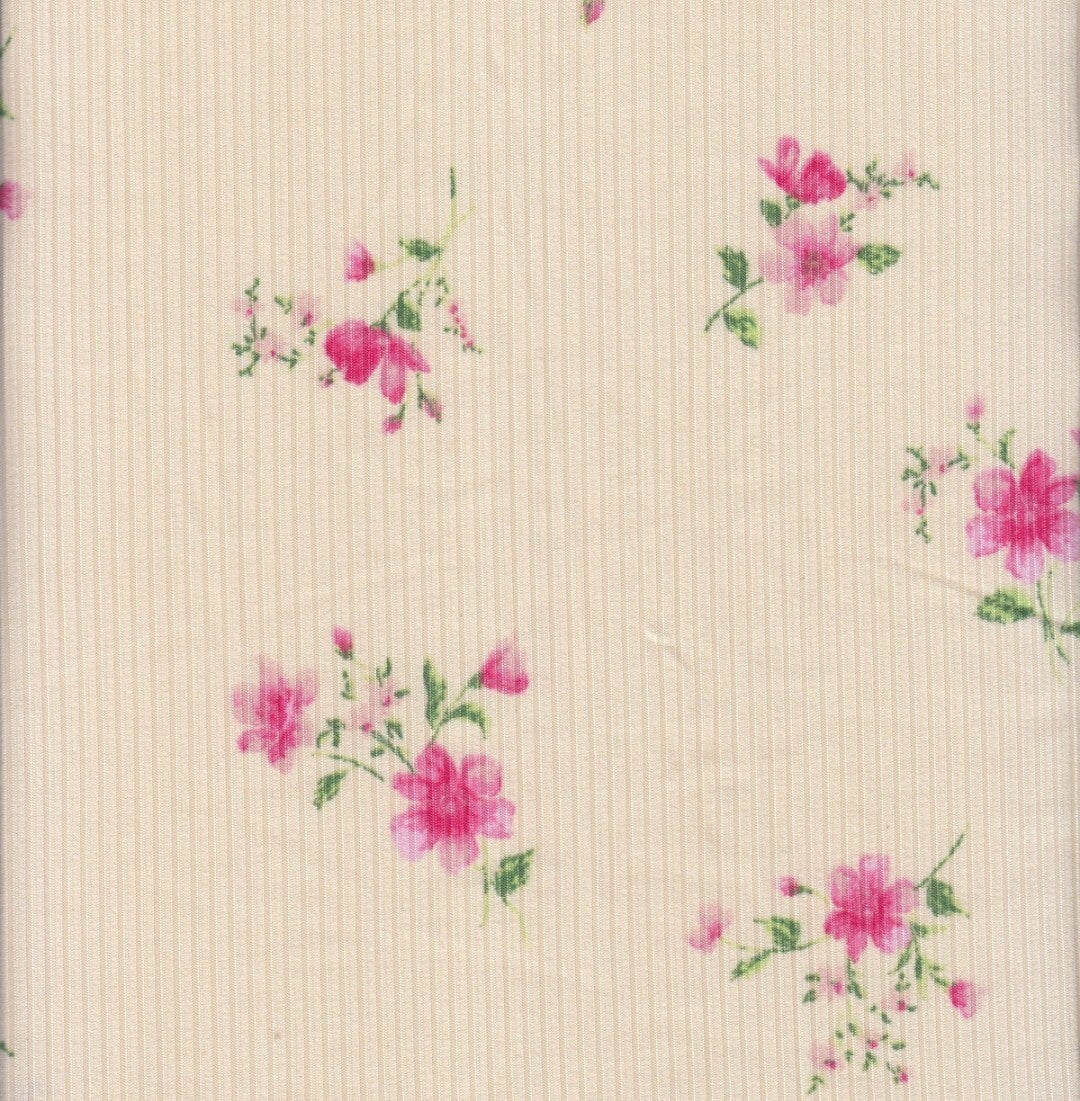 Cream with Pink flowers Ribbed 2 yards