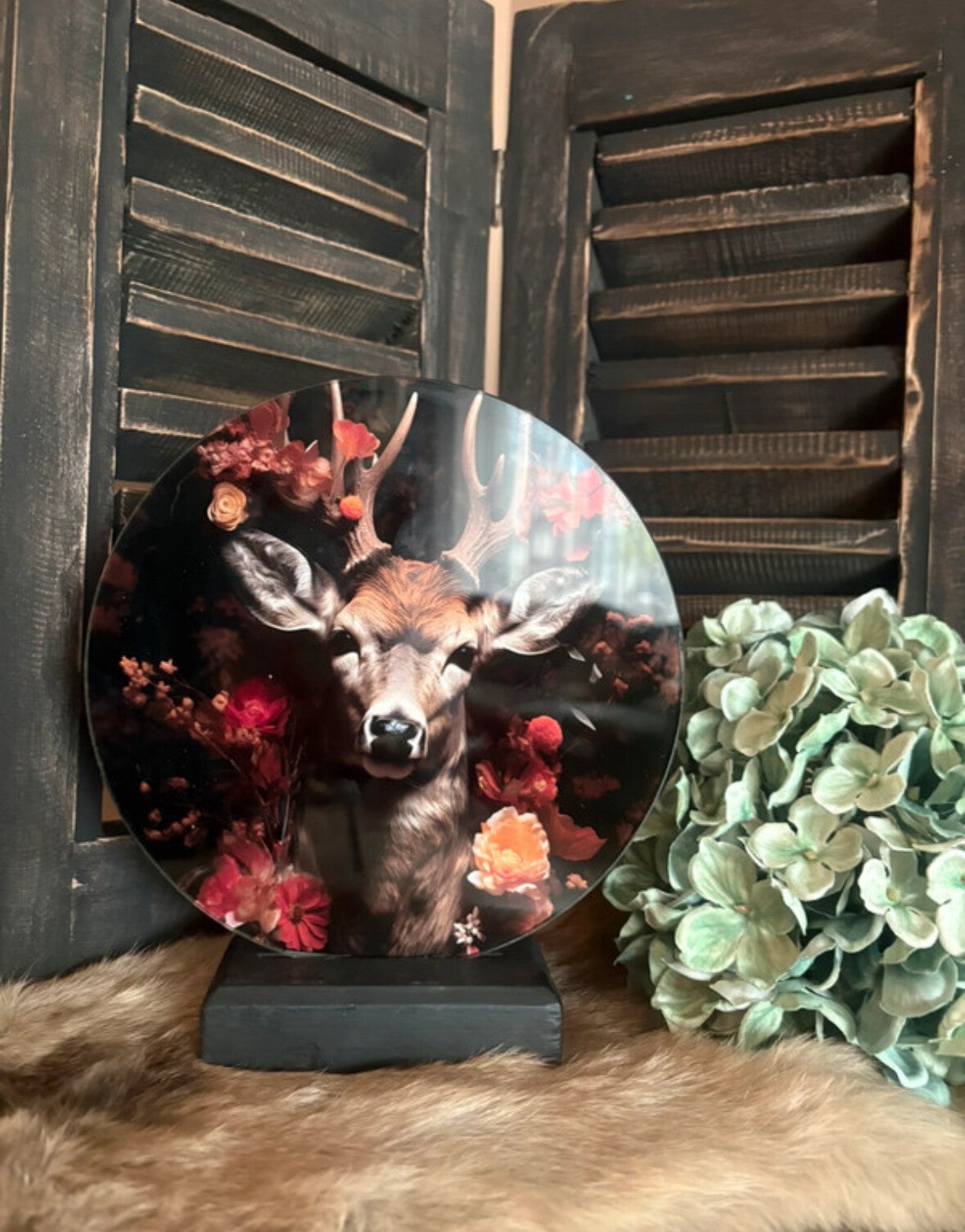 Rond glasschilderij op standaard