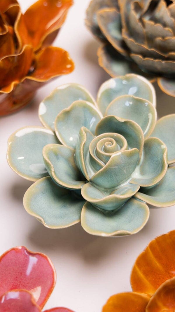 Bloem keramiek Milk Teal Tahitian Gardenia