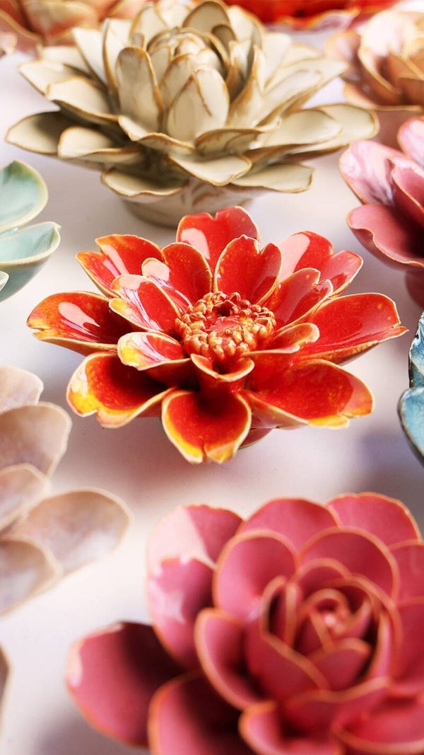 Bloem keramiek Orange yellow daisy