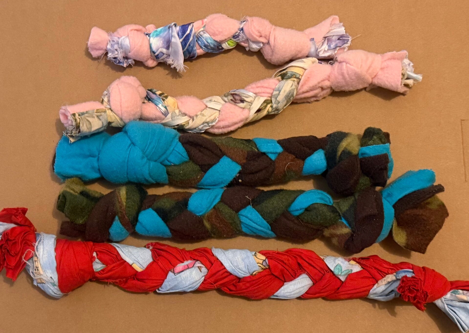 Recycled fabric plaited dog toys bundle x 5