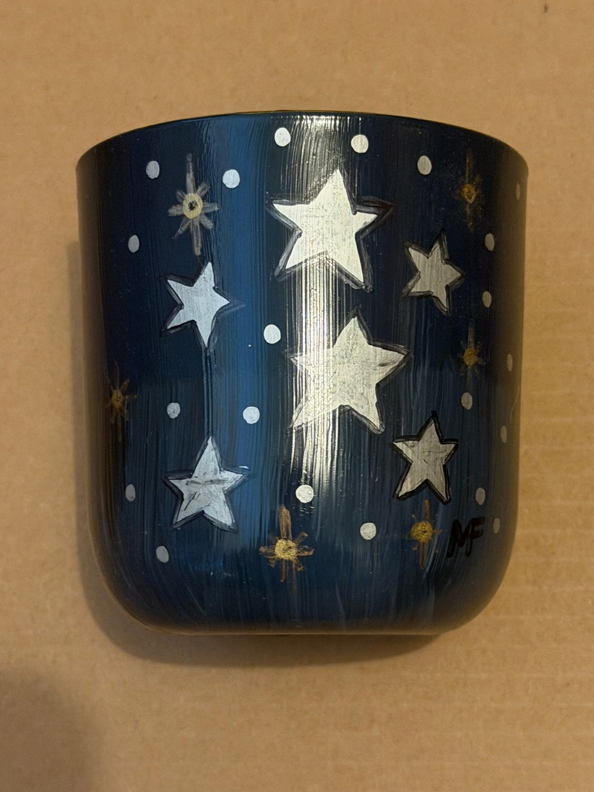 Starry night hand painted glass candle holder vase