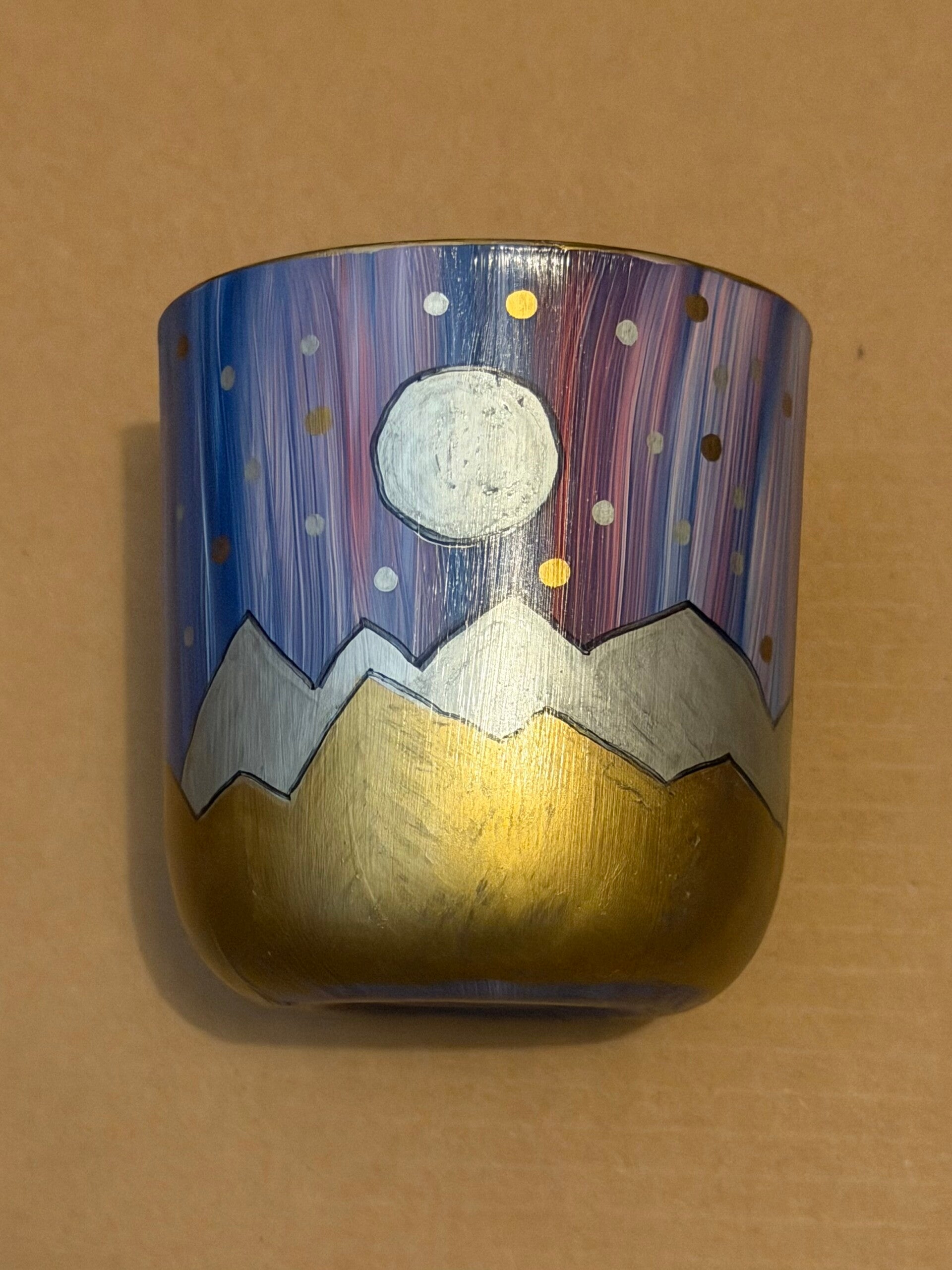 Southern lights handpainted glass candle holder vase