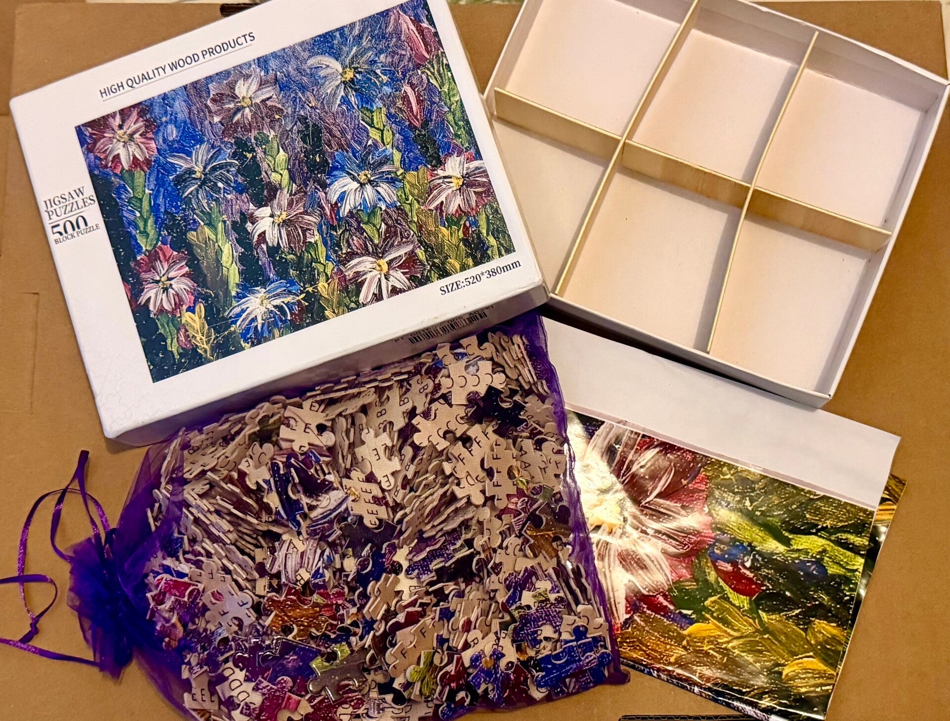 Wooden puzzle gift set 500piece abstract floral painting design purple